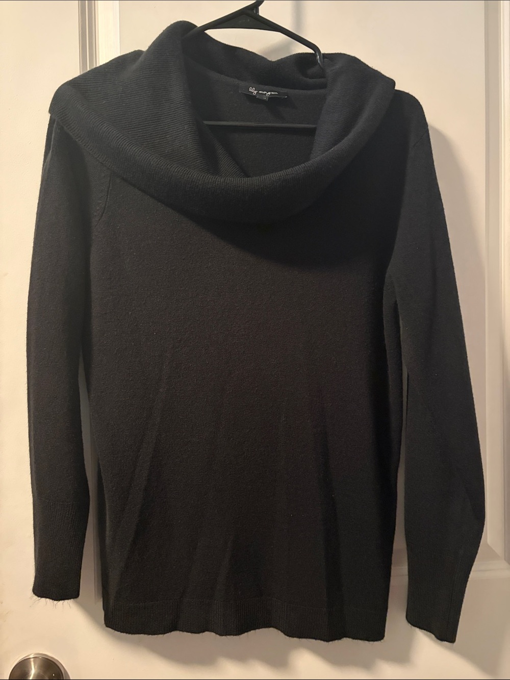 Silky Black Cowl Neck Sweater - Sleek Everyday Layering